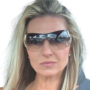 BVLGARI Sunglasses, White/Mother of Pearl Frame with Gold and Crystal Accents.